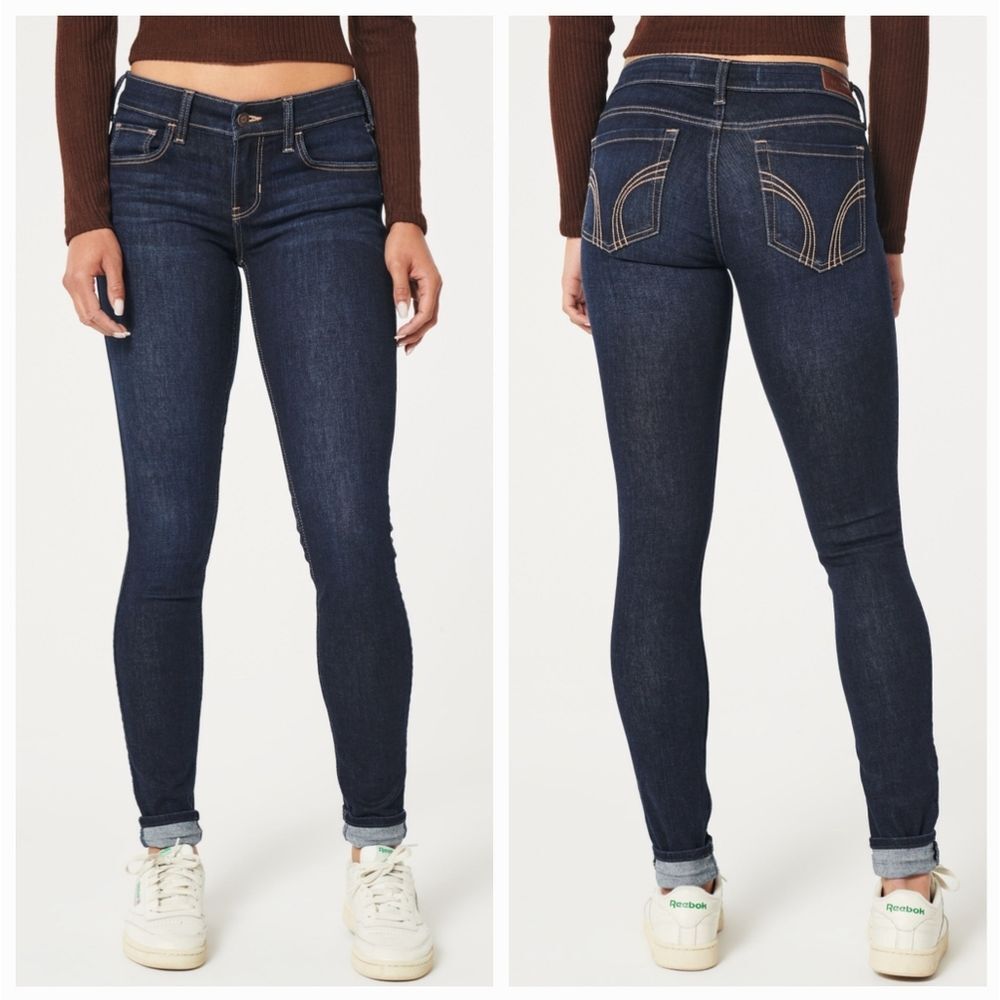 🐞Hollister Dark Blue Long Length Skinny Leg Jeans Size 7 Long
